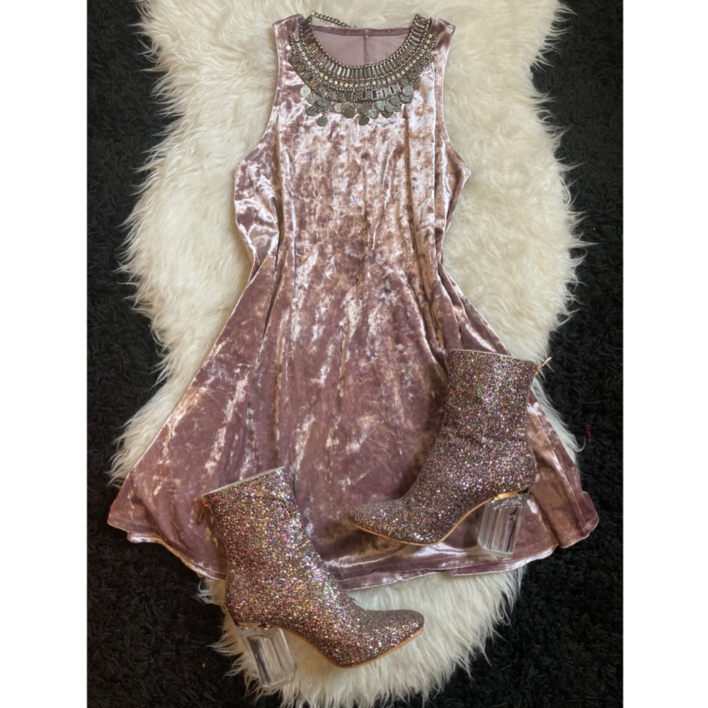 Pink Velvet A-line Dress